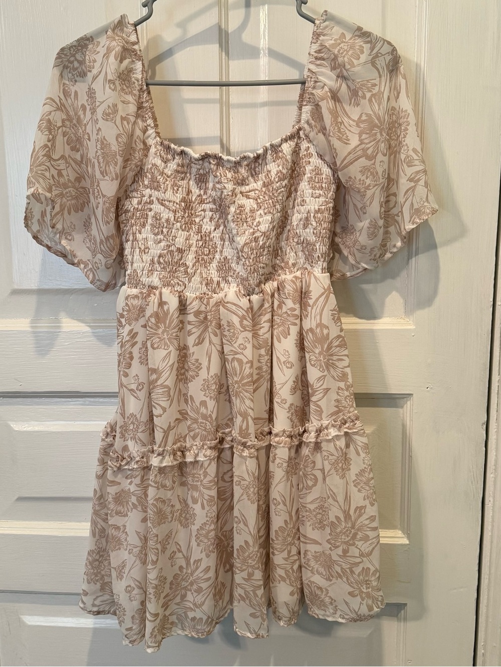 Justify Beige Floral Smocked Babydoll Dress - Picture 1 of 7
